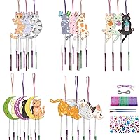 CHGCRAFT 15Set Cat Painting Wooden Wind Chime Cat Shape Wind Chime Kit Wooden Arts and Crafts for DIY Paint Art Activity for Party Decoration Birthday Gifts