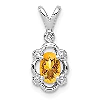 925 Sterling Silver Polished Open back Citrine and Diamond Pendant Necklace Measures 17x8mm Wide Jewelry Gifts for Women