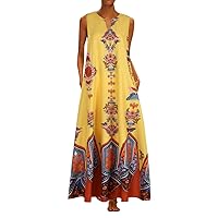 Sleeveless Dresses for Women 2023 Maxi Dress Casual Elegant Sexy Floral Loose Dress Split Beach Style with Pockets