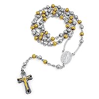 Bling Jewelry Religious Christian Two Tone Holy Mother Virgin Mary Rosary Prayer Round Ball Beaded Link Chain For Men Jesus Crucifix Gold Plated Silver Tone Stainless Steel
