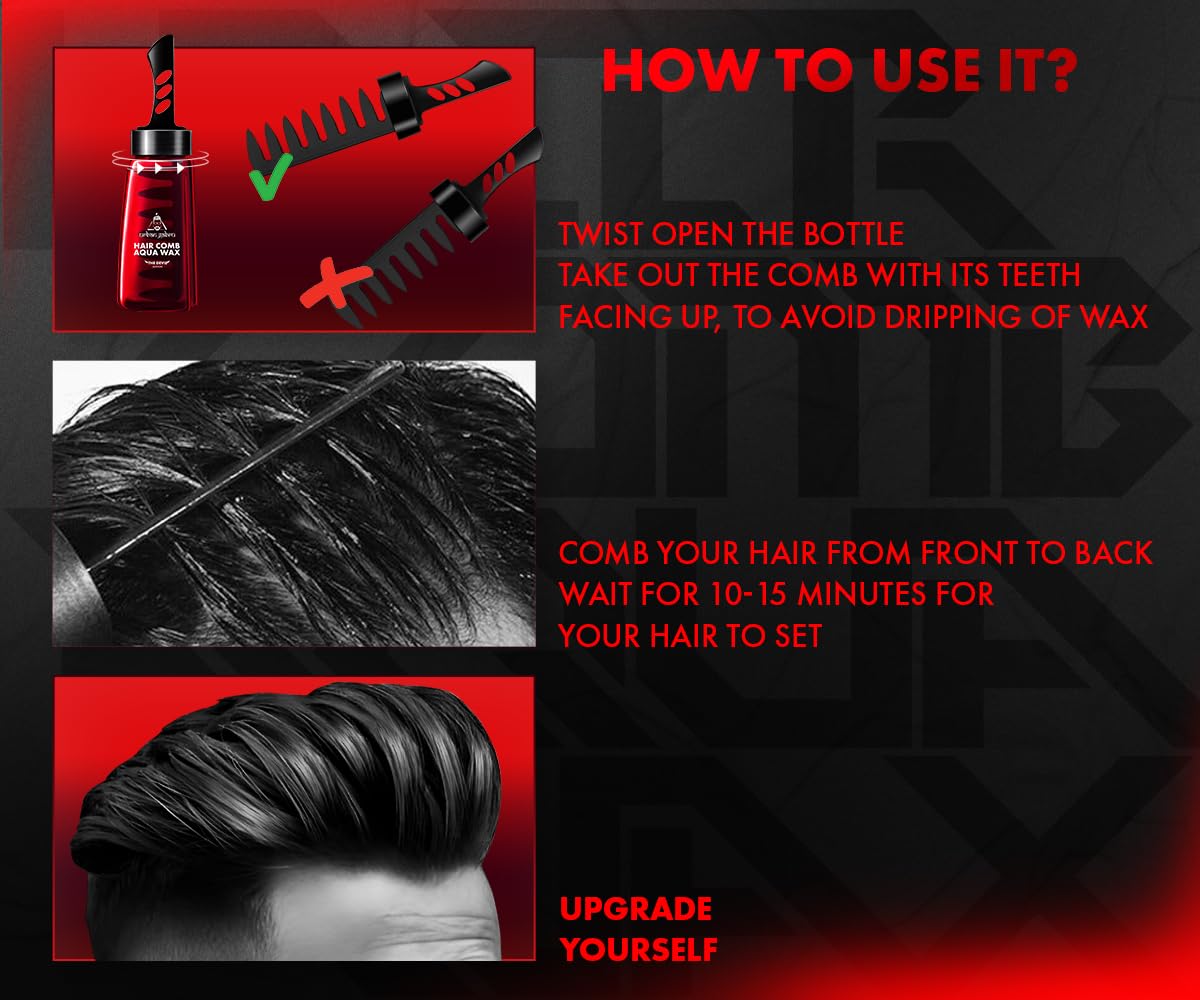 UrbanGabru Aqua Hair Comb Wax (6.67 Fl Oz) | 2-in-1 Men Hair Styling Wax | Strong Hold Wet look & Shiny finish all day.