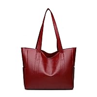 Pu Leather Handbag Large Capacity Tote Bag Retro Casual Shoulder Bag (Color : Wine red, Size : 36x12x28cm)