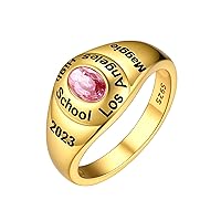 Custom4U Personalized Class Rings for Women Men 925 Sterling Silver Customized High School College University Women's Graduation Birthstone Ring Class of 2024 Graduation Jewelry Gifts