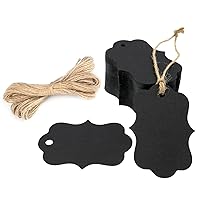G2PLUS Blank Gift Tags with String, 100PCS Kraft Paper Hang Tags, Black Paper Gift Tags, Hanging Price Tags for Arts & Crafts, Gift Wrapping, Christmas, Merchandise (2.75''x 1.97'')