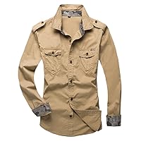 100% Cotton Military Shirt with Epaulette,Men Long Sleeve Breathable Casual Shirts,Solid Shirt Slim Fit Male Shirts