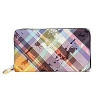 Long Leather Wallet for Women Credit Card Holder Coin Purse Zip Clutch Handbag Coloured Twill Lattice Wallet