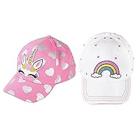 Girl’s Pink Unicorn & Rainbow Baseball Hats – Cotton Cap with Ponytail Opening for Ages 2-12 | Adjustable Buckle (Ages 6-12)