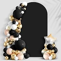 Wedding Arch Backdrop Cover 6.6FT Wedding Arch Stand Covers Spandex Fitted Round Top Arch Backdrop Stands Cover for Birthday Party Baby Shower Wedding Arch Stand Decoration (Black)