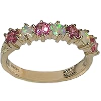10k Yellow Gold Real Genuine Opal & Pink Tourmaline Womans Eternity Ring