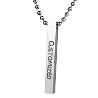 Custom Name Necklace Stainless Steel Pendant Necklace Personalized 4 Sides Vertical Cuboid Bar Necklace with Birthstones and Angel Wing Charm, Love Heart Charm, Family Member Charm