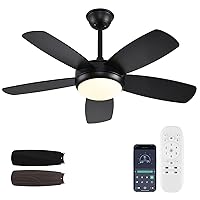 42 inch Black Ceiling Fans with Lights and Remote Control,Dimmable 3-Color Temperatures LED Ceiling Fan, Reversible, Noiseless, Black Ceiling Fan for Bedroom, Indoor/Outdoor Use