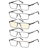 EYECEDAR 5-Pack Reading Glasses for Men Metal Frame Spring Hinges Include a pair of Blue Light Blocking Computer Readers Eyeglasses 1.75