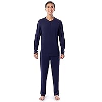 Fruit of the Loom Men's 360 Stretch Long Sleeve Henley Top and Pant Sleep Pajama Set