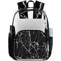 Black Marble Pattern Clear Backpack Heavy Duty Transparent Bookbag for Women Men See Through PVC Backpack for Security, Work, Sports, Stadium