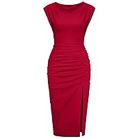 IHOT 2024 Women's Mock Neck Side Slit Ruched Bodycon Cocktail Party Wedding Guest Midi Dress