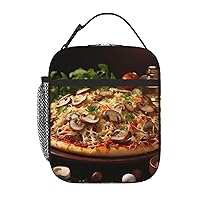 Pizza with Mushrooms and Tomatoes on Top Lunch Bag for Women Men Reusable Insulated Lunch Box Travel Lunch Tote Bag Lunch Container Box Portable Lunchbag for Work Picnic Camping
