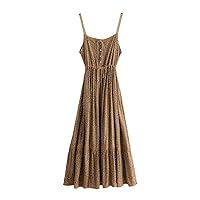 Vintage Chic Summer Dress Animal Print Maxi Hippie Spaghetti Strap Dresses Bohemian Style Lady Dress