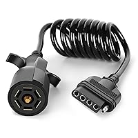 Nilight 7 Way to 5 Way Coiled Trailer Extension Wiring Harness 5FT Heavy Duty 7 Pin Round to 5 Pin Flat Jacket Cable Add Reverse Lights Adapter Cord for Tow Hitch Car RV Boat Truck, 2 Years Warranty