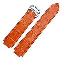 for Cartier Wristbands Quality Color Genuine Leather Watchbands Deployment Buckle Replacement Leather Strap Female Bracelet (Color : Orange, Size : 16x9mmGold Clasp)
