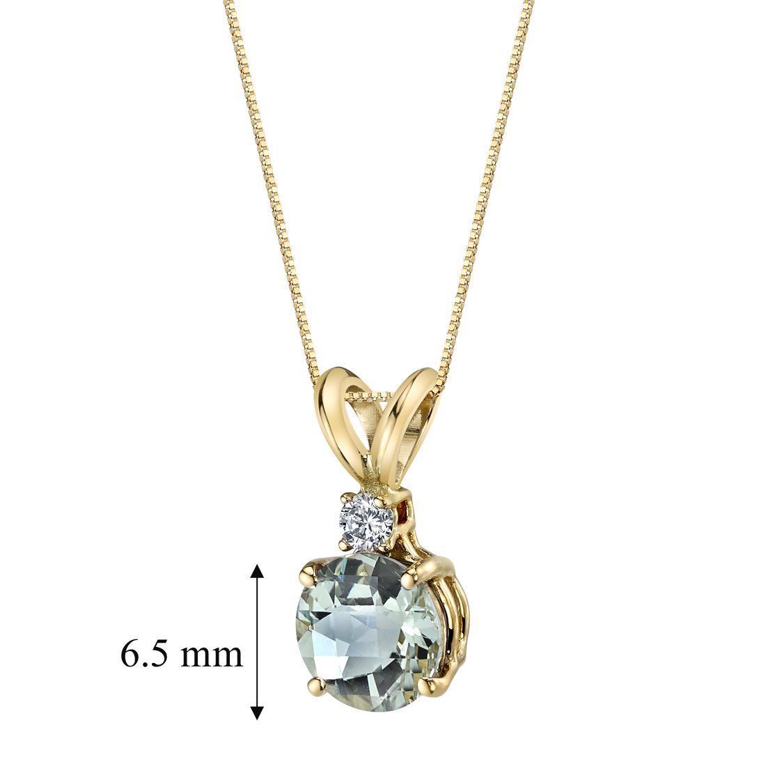 PEORA Green Amethyst with Genuine Diamond Pendant in 14K Yellow Gold, Elegant Solitaire, Round Shape, 6.50mm, 1 Carat total