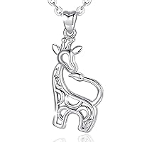 Giraffe Pendant Necklace Sterling Silver Giraffe Jewelry, Giraffe Gifts for Women Teen Girls Daughter - 18 Inch Chain