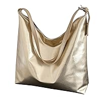 Shoulder Bag for Women Shopping Bag PU Top-Handle Handbag Female Large Capacity Silver Gold Leather Tote Bag (Gold)