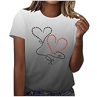 Crewneck Tops for Women Casual Heart Printed Short Sleeve Tee Shirts Loose Summer Blouses 2024 Trendy Cute Top