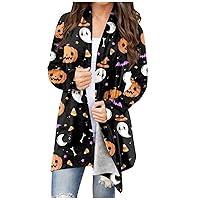 Halloween Clothes for Women Halloween Cardigan Hallow Party Long Sleeve Open Front Cardigans Plus Size Light Fall Outwear
