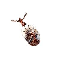 Dendritic Opal Gemstone Necklace, Tree of Life Pendant, Copper Wire Wrapped Necklace Jewelry DR-302