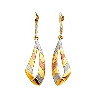 14K Tri Color Gold Hanging Earrings For Women Teen Girls Cute Dainty Dangling For Sensitive Ears