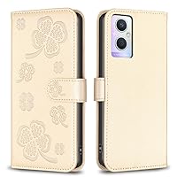 Compatible with OPPO A96 5G/Reno 7Z/Reno 8 Four-Leaf Clover Wallet Case,Magnetic PU Leather Flip Folio Case with Credit Card Slot Kickstand Shockproof Phone Case for A96 5G/Reno 7Z/Reno 8 ( Color : Go