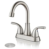 Bathroom Sink Faucet 4 Inch 2 Handle Bathroom Faucet 360° Swivel Spout Deck Mounted Vanity Faucet with Water Supply Hoses,Brushed Nickel,with Pop up Drain