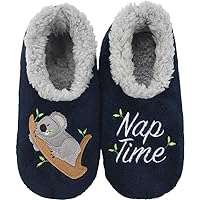 Snoozies Pairable Slipper Socks - Funny House Slippers for Women, Non-Slip Fuzzy Slipper Socks - Koala/Naptime - X- Large