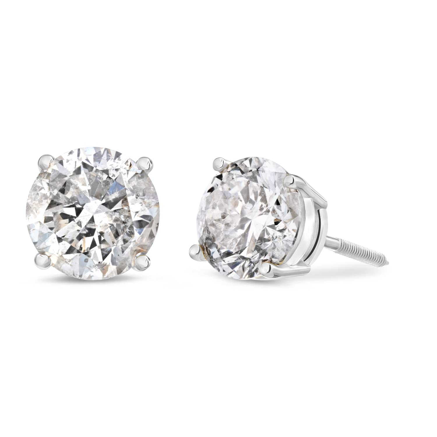 Amazon Collection Certified 14k White Gold Diamond with Screw Back and Post Stud Earrings (J-K Color, I1-I2 Clarity)