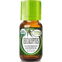 Healing Solutions Oils - 0.33 oz Eucalyptus Essential Oil Organic, Pure, Undiluted Eucalyptus Oil for Hair Diffuser Skin - 10ml
