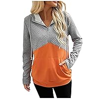 Womens Colorblock Zip Up Hoodie Patchwork Sweatshirt Sexy Casual Shirts Trendy Drawstring Pullover Tops with Pocket