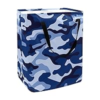 60L Freestanding Laundry Hamper Collapsible Army Blue Camouflage Clothes Basket with Easy Carry Extended Handles for Clothes Toys