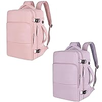 Carry-ons Backpack (Pink+Light Purple), Travel Backpack for Women Airline Approved, Large Waterproof College Backpack, Business Work Hiking Casual Daypack Bag, Fits 16