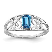 925 Sterling Silver Rhodium Plated Sky Blue Topaz Ring Measures 2mm Wide Jewelry Gifts for Women - Ring Size Options: 6 7 8 9