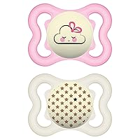 MAM Supreme Night Baby Pacifier, for Sensitive Skin, Patented Nipple, 2 Pack, 0-6 Months, Girl