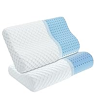 Contour Memory Foam Pillow for Sleeping - Firm Ventilated Gel Foam Pillow for Side Sleepers - Tencel Cover - CertiPUR-US - Standard 2 Pack