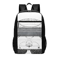 Basketball Arena Print Simple Sports Backpack, Unisex Lightweight Casual Backpack, 17 Inches