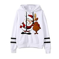 Funny Christmas Hoodie for Women Funny Christmas Print Long Sleeve Hoodies Pullover Drawstring Hoodies Tops with Pocket