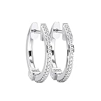 9K White Gold 100% Natural Round Brilliant Cut Diamonds Hoop Earring | Jewelry Gifts for Women