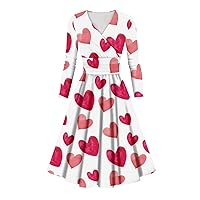 Womens Summer Puff Sleeve Casual Semi-Formal Fit and Flare Church Valentine's Day Wedding Guest Dresses