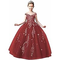 Off Shoulder Tulle Pageant Dress Lace Appliques Flower Girl Dress Girls Birthday Party Ball Gown