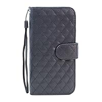 Samsung Galaxy S6 Quilted Pattern Flip Premium Leather Wallet Case w/Strap Credit Card Slots/ID Window/Inner Pocket Cover Slim Soft Elegant Kickstand Protective Case for Samsung Galaxy S6 Black