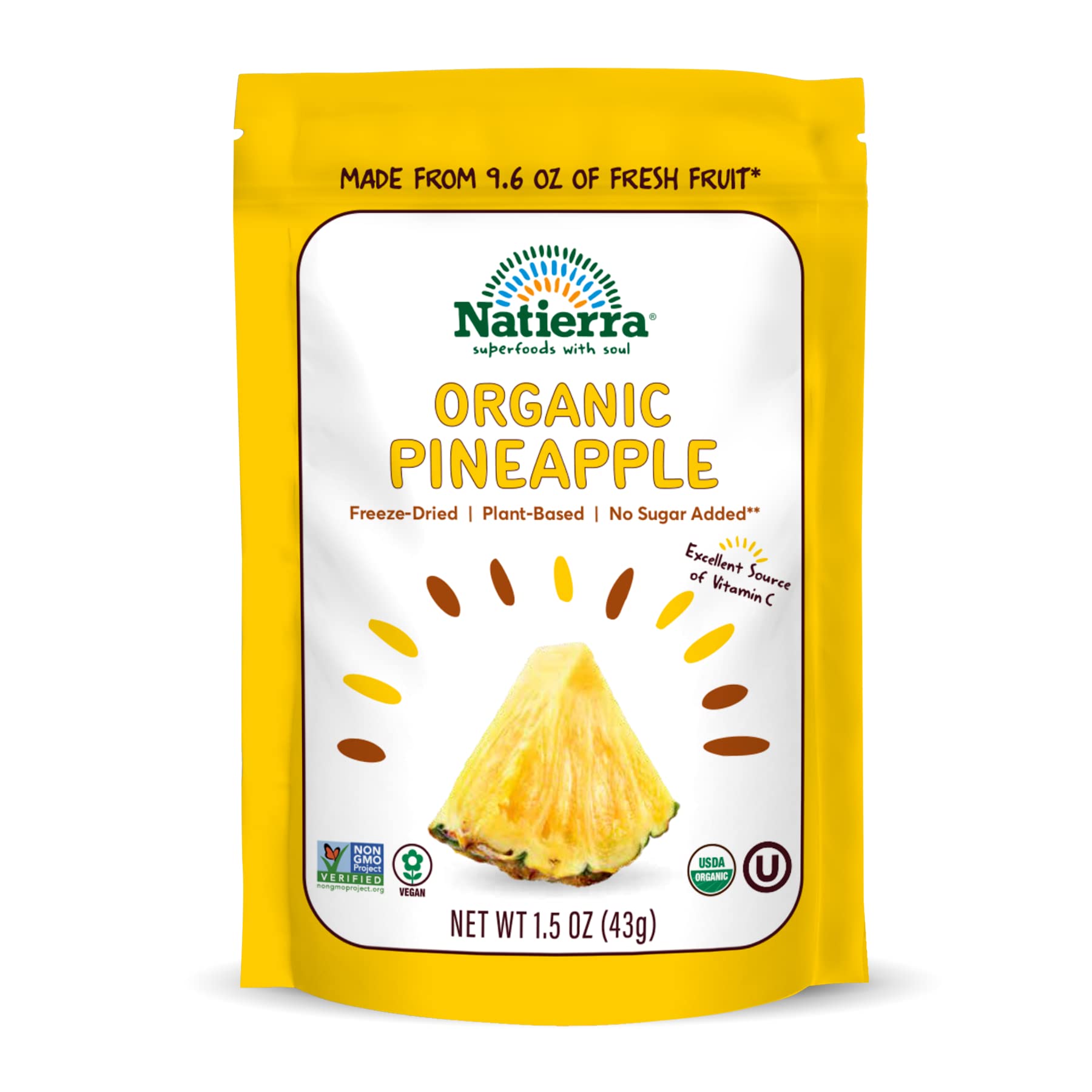 Natierra Nature's Organic Freeze-Dried Pineapples | Gluten Free & Vegan | 1.5 Ounce