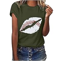 Women T-Shirts Cute Lips Baseball Print Tee Tops 2023 Summer Funny Graphic Short Sleeve Round Neck Blouses Shirt