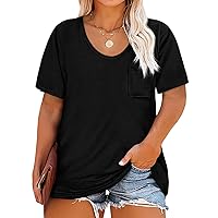 Womens Plus Size Tunic T Shirts Short Sleeve Round Neck Soft Loose Shirts Summer Casual Tops with Pocket